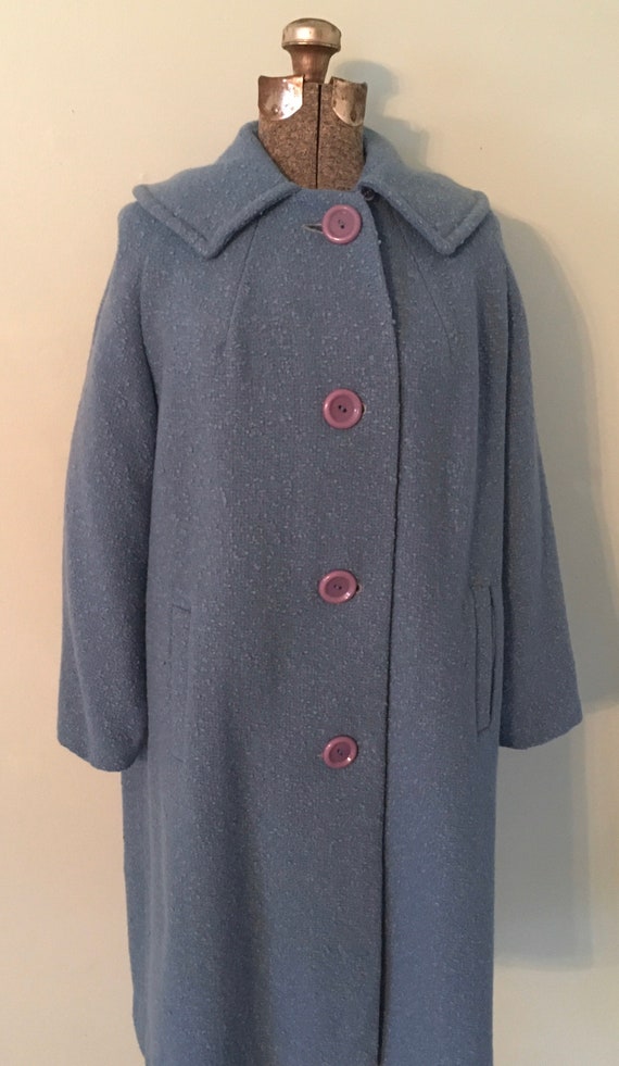 Vintage 1950s Coat, Mid-Century Blue Coat, 1950s W