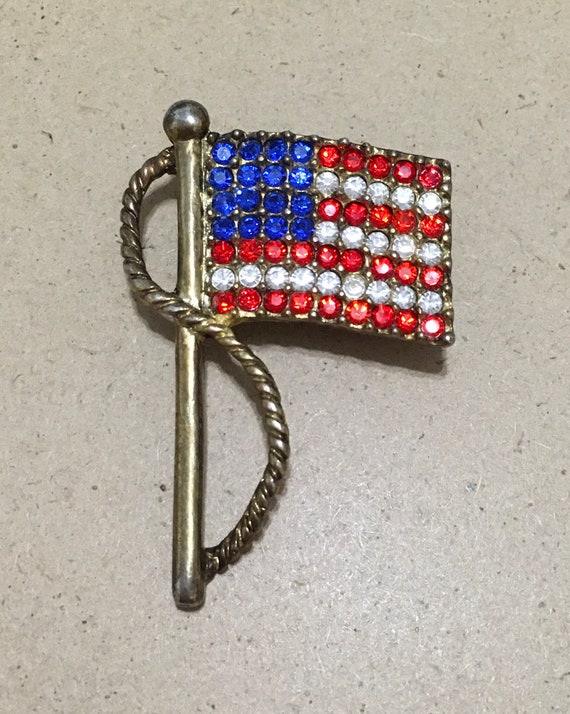Vintage American Flag Brooch, Red White And Blue … - image 6