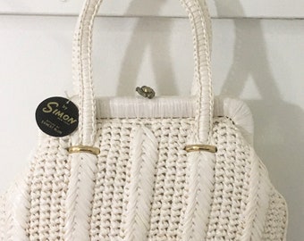 1950s by Simon New York NOS w/Tag Raffia Handbag, Vintage Off White Purse, Vintage Accessory