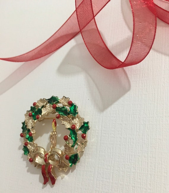 Vintage Wreath Christmas Brooch, Vintage Christma… - image 4