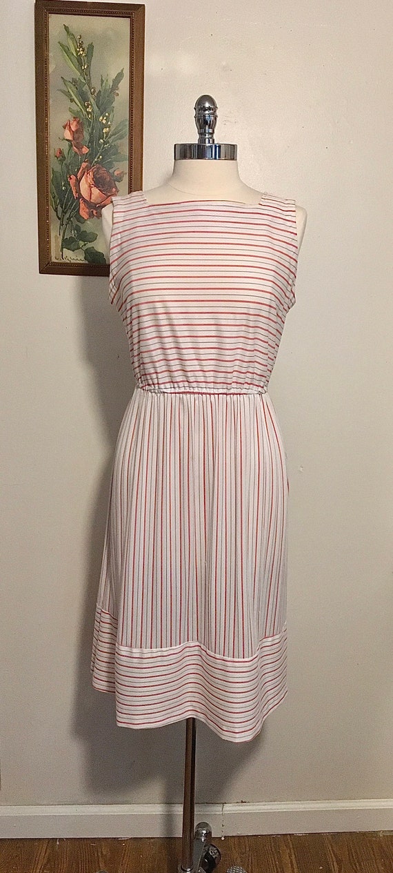 Vintage Stripped Dress, Vintage Sleeveless Red Wh… - image 1