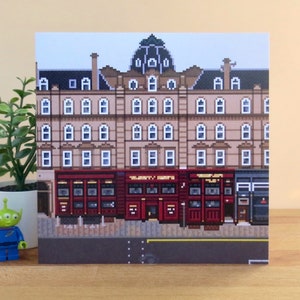 Pixel Dundee - Tickety Boo&#39;s Pub. Greetings Card. Scottish Pub Cityscape Pixel Illustration. CR?AFT Scotland