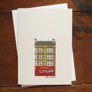 Pixel Dundee - The Phoenix Bar Greeting Card. Scotland/ Scottish Pub. Cityscape Pixel Illustration. Cr? Arrière.