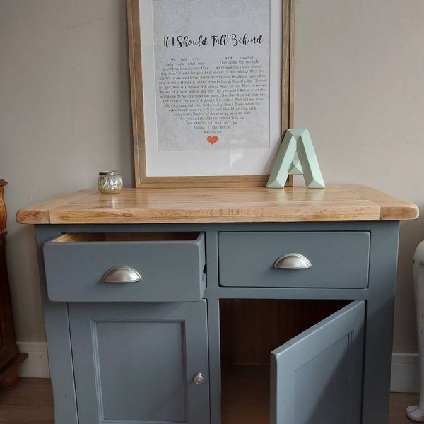 Sold. Solid oak sideboard. Can do similar in any frenchic colour, handles, knobs. Do not purchase without discussing first.