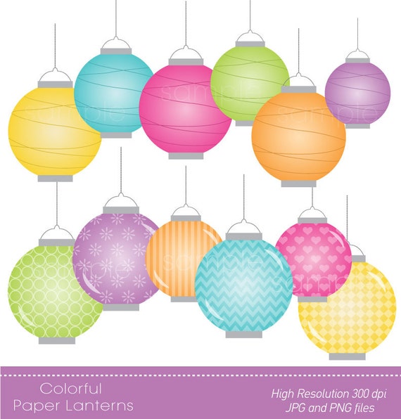 digital clipart colorful paper lanterns for scrapbooking etsy