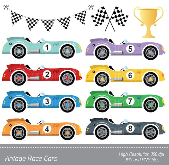 Digital Clipart Vintage Racing Cars For Scrapbooking Paper Etsy