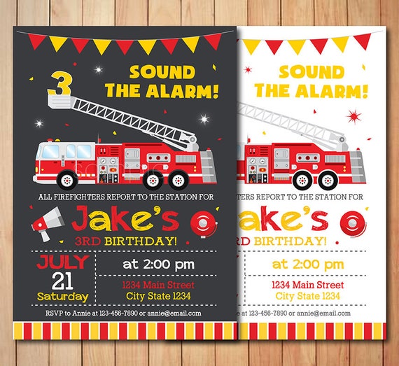 Invitation Danniversaire Camion De Pompier Camion De Pompier Etsy