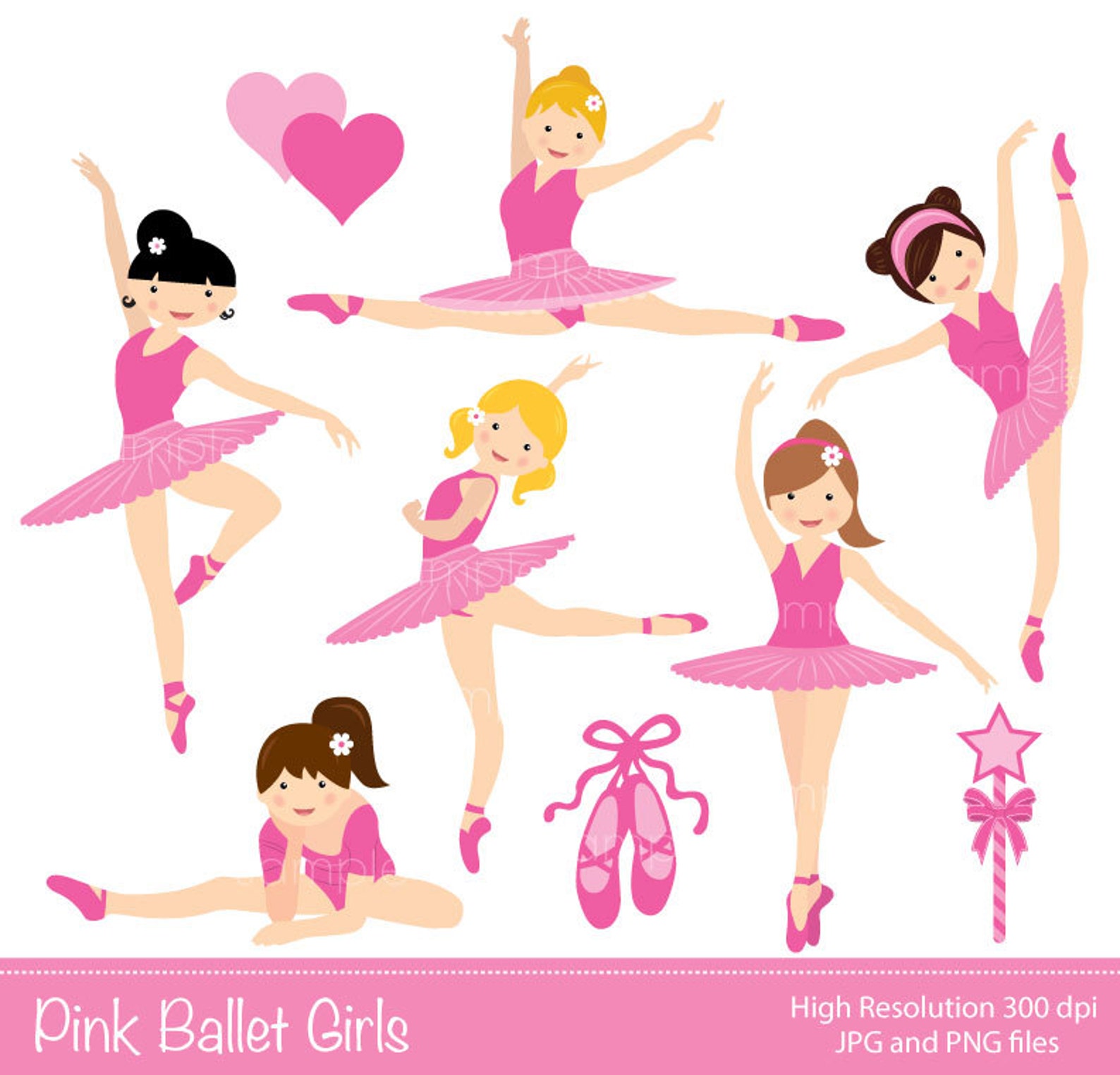digital clipart - pink ballet girls for scrapbooking, invitations, paper crafts, cards making, only for personal use