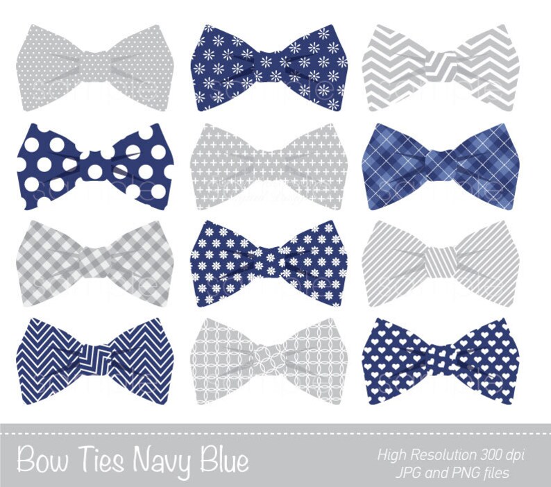 Bow Ties Clipart Bowtie Clip art Navy Blue Grey Personal | Etsy