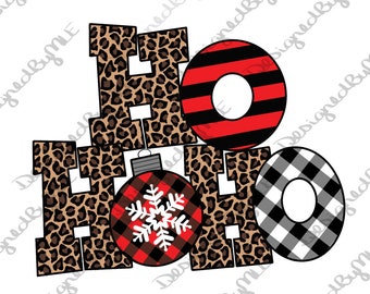 Leopard Buffalo Plaid Ho Ho Ho SVG, PNG, JPG, Christmas Shirt Design, Christmas Mug Design, Sublimation Transfer, Instant Download