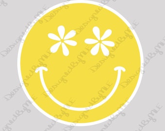 Flower Eyes Happy Face SVG: Hippie Be Kind Design (Digital Download)