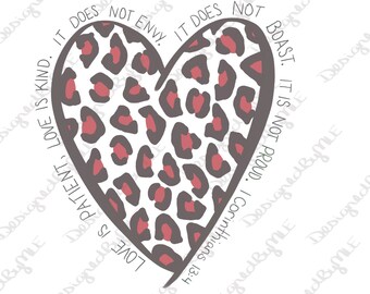 Leopard Print Heart - 1 Corinthians 13:4 Christian Love (SVG PNG Digital Download)