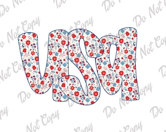 Coquette USA PNG: Patriotic Floral Bow Design (Instant Download