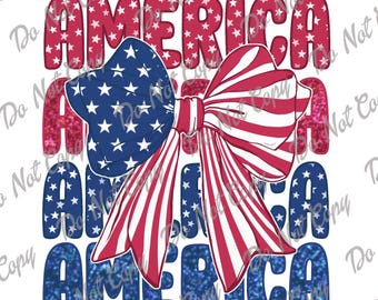 Coquette Patriotic Bow PNG: Red White Blue Flag Design (Instant Download