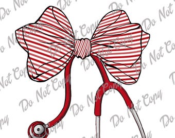 Stethoscope Christmas Bow PNG, Nurse Doctor Medical Art (Instant Download)