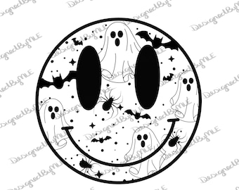 Halloween Smiley Face SVG PNG: Ghosts, Bats (Instant Download)