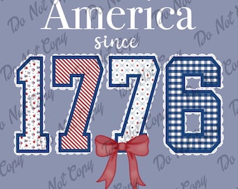 Coquette America PNG, Patriotic Floral Bow Design, Patriotic, America, 1776, Instant Download