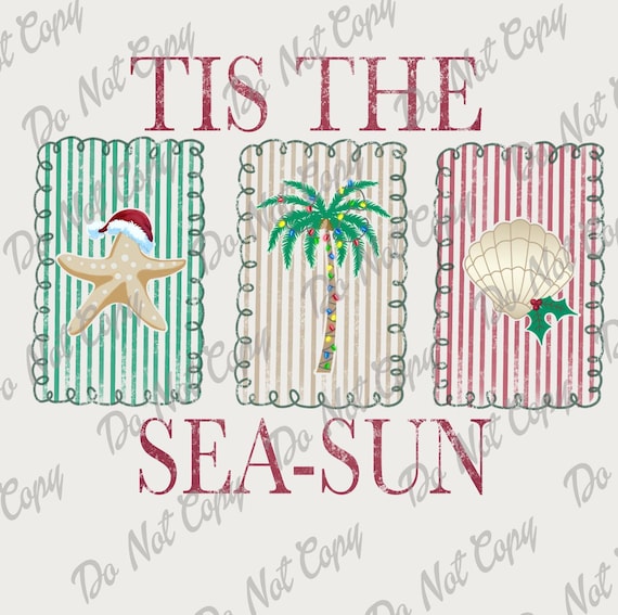 Tis The Sea-Sun PNG, Beach, Christmas Design, Tropical Christmas, Instant Download