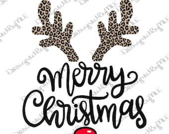 Leopard Reindeer Antlers - Merry Christmas Design (SVG, PNG, JPG)