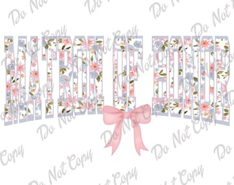 Floral Matron of Honor PNG: Coquette Bow Design, Wedding Party, (Digital Download