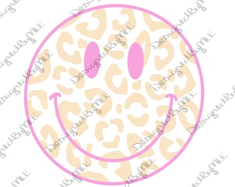 Leopard Print Happy Face SVG PNG JPG: Cheetah Smile (Instant Download)