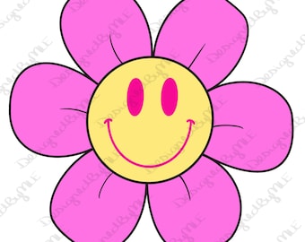 Happy Face Flower Clipart: Spring Summer Design (Digital Download)