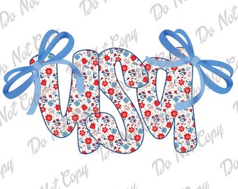 Coquette USA PNG, Patriotic Floral Bow Design, Patriotic, America, Instant Download