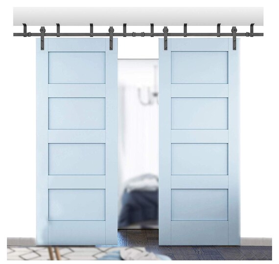 Black Ceiling Mount Double Sliding Barn Door Hardware