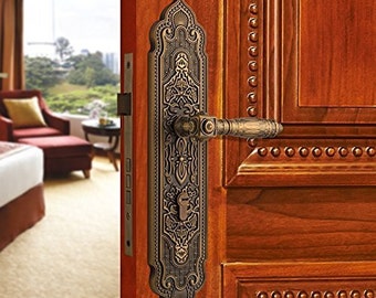 KK304749 # Luxurious Mortise Lock Lever Handle Door Lock Sets Solid Wood Entry Entrance Front Door Locksets Brown Bronze Finish
