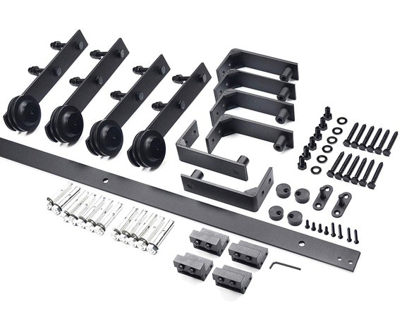 Black Ceiling Mount Double Sliding Barn Door Hardware