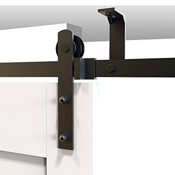Black Ceiling Mount Double Sliding Barn Door Hardware