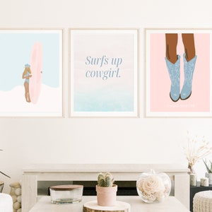 Coastal Cowgirl | Set of 3| Instant Download | Coastal Wall Art | Cowgirl Wall Art | Cowgirl Aesthetic | Western Wall Art