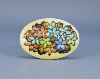 Vintage Japanese Enamel Cloisonne Flower Brooch Yellow Ground