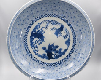 Antique Large Japanese Blue And White Porcelain Arita Charger Plate Meiji Period Ming Style Marked 15.7&quot;