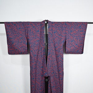 Vintage Japanese Blue With Red Flower Yukata Kimono Jacket