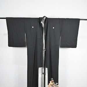 Vintage Japanese Black With Flower Decoration Yukata Kimono Jacket