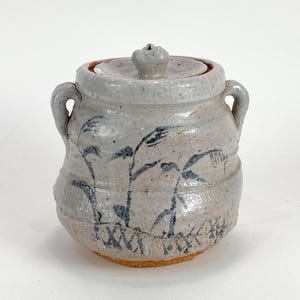 Vintage japansk keramik Mizusashi kallvattenbehållare teceremoni med Kintsugi silver reparerad