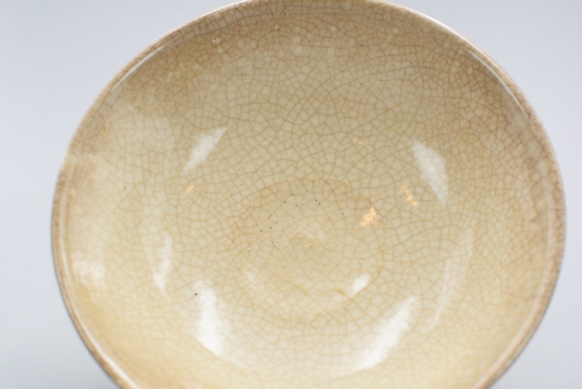 Vintage Japanese Pottery Crackle Glaze With Hand Drawn Fan Etsy