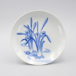 Antique Japanese Blue And White Porcelain Flower Decoration Dish