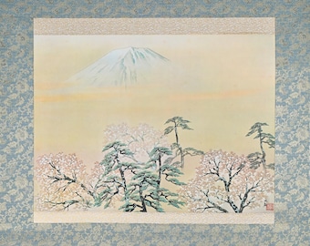 井上鳳鳳作 日本の掛け軸 – 絹地に菅原道真（天神様）像、伝統的な神道