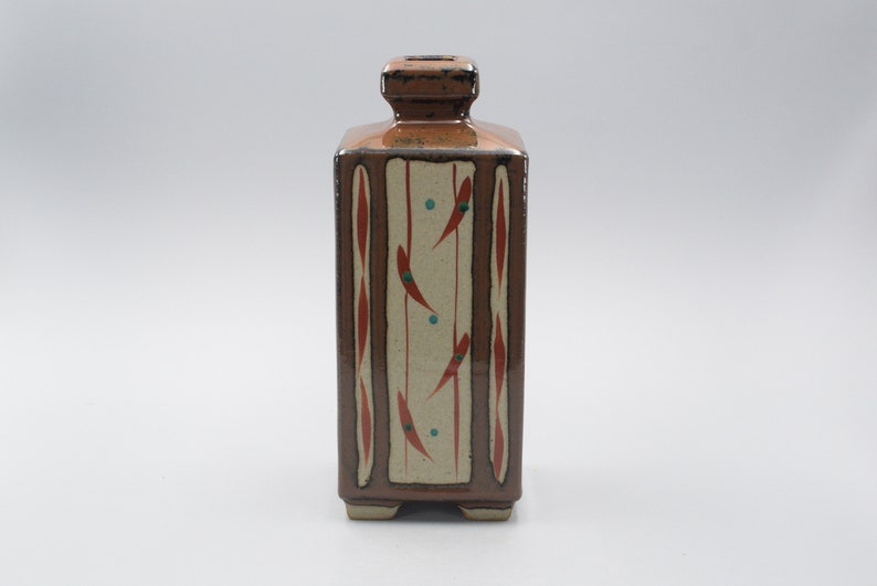 Vintage Japanese Pottery Mashiko Square Bottle Vase