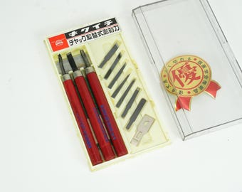 Juego de 3 cinceles japoneses Kikuichi sin usar para tallar madera. Herramientas de tallado en madera de los años 80-90.