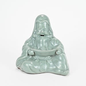 Antique Japanese Porcelain Green Glaze Jurojin Scholar Figure Statue