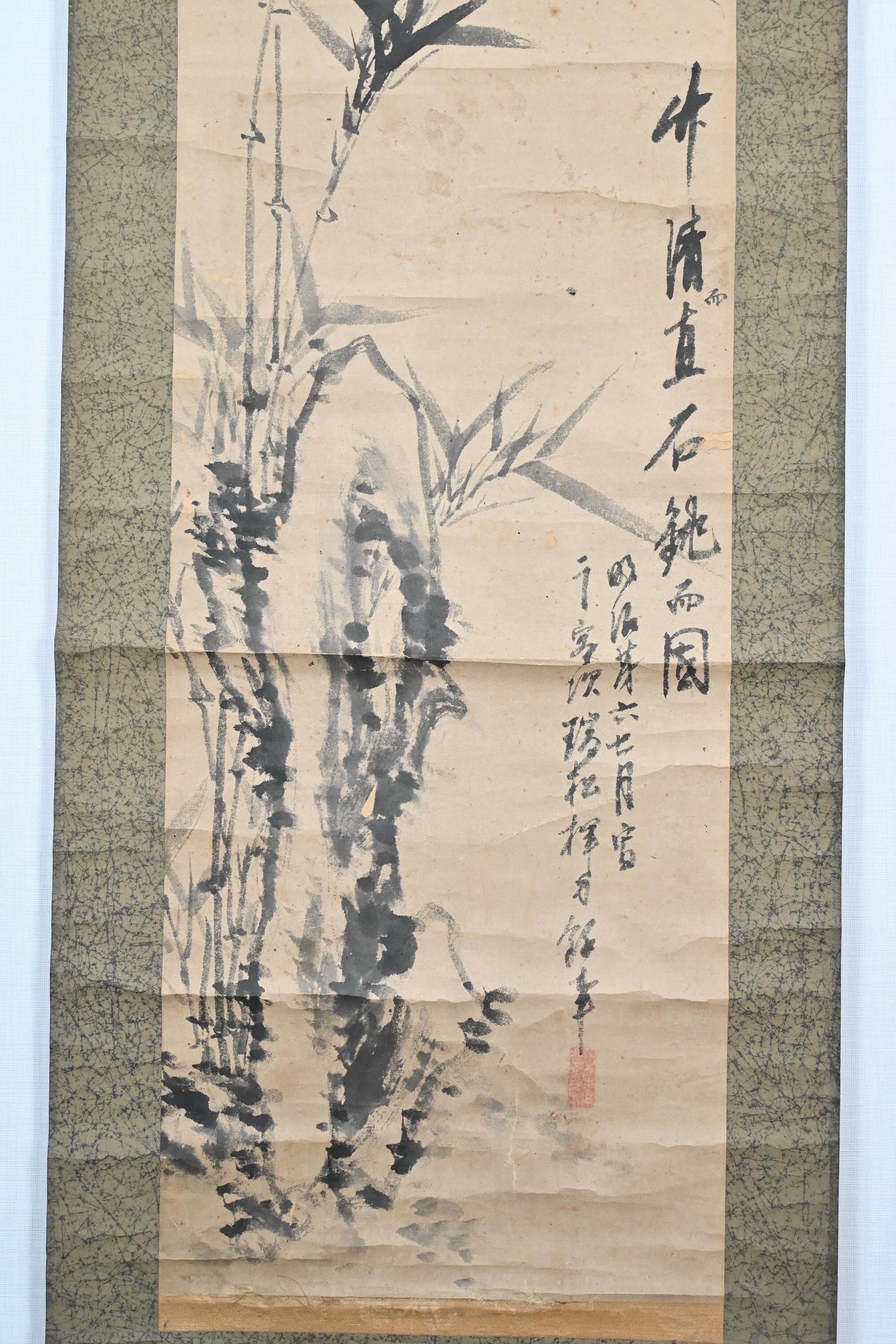 竹の絵画 掛け軸 アンティーク中国掛け軸 竹の絵 紙に描かれた掛軸 - Etsy 日本