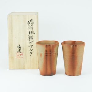 Pair Japanese Pottery Bizen Ware Drinking Cup / Tea Cup By Katsuyazo Hizo