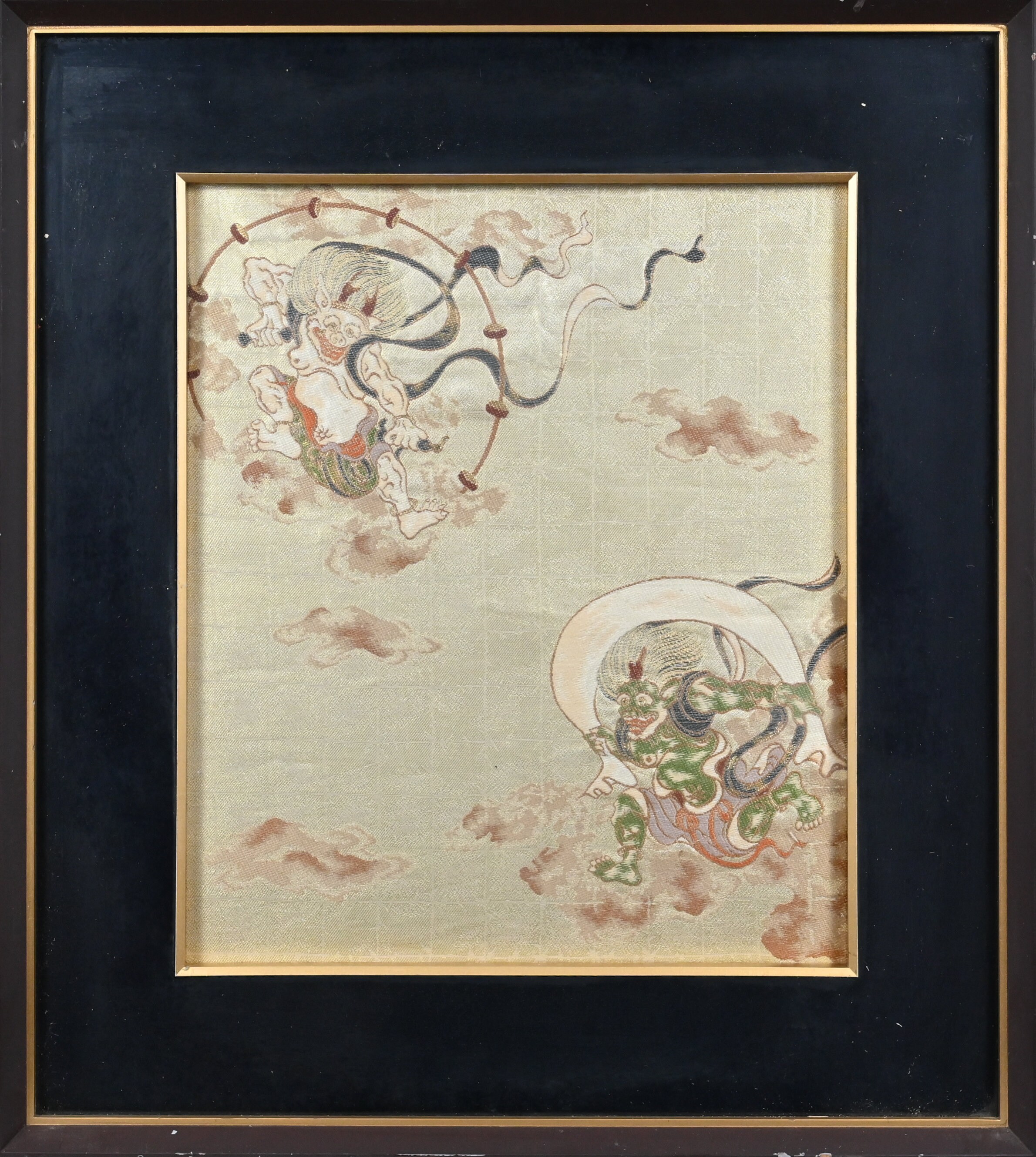 織物　風神雷神図　額装 日本の絹絵織物「風神雷神図」額装 - Etsy 日本