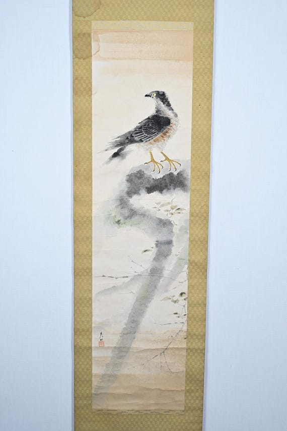 アンティークな日本の掛け軸 鳥の絵 紙に描かれた掛軸 - Etsy 日本