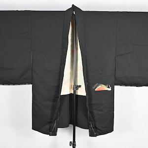 Vintage Japanese Black With Origami Birds Decoration Haori Kimono Jacket