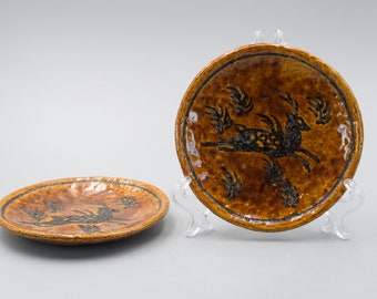 Pair Of Vintage Japanese Pottery Deer Decoration Dish