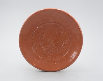 Fine Japanese Pottery Red Raku Dish